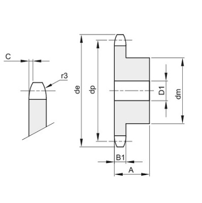 Звездочка 08B-1, шаг 12,7х7,75 мм (1/2х5/16), Z=26 со ступицей (PS09026) - Евромеханика
