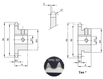 Звездочка с готовым отверстием 10B-1, Z=15, D1=30 мм, с закалкой зубьев - Евромеханика