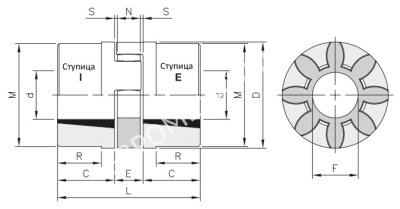 Полумуфта GEB 28-38 TL тип E, под втулку тапербуш 1108, EMT - Евромеханика
