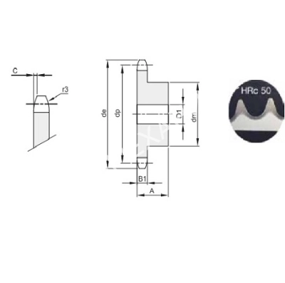Звездочка 08B-1, шаг 12,7х7,75 мм (1/2х5/16), Z=13 со ступицей и закалкой зубьев - Евромеханика