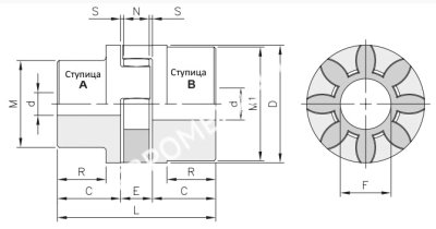 Полумуфта под расточку GEB 42-55 тип A, dmax=42 мм (SGMA042), EMT - Евромеханика