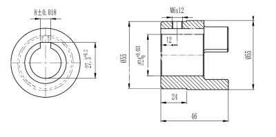 Полумуфта GE 24-32 тип B, с готовым отверстием d=24 мм, шпон паз 8х3,3мм+винт М6, СТАЛЬ, EMT - Евромеханика