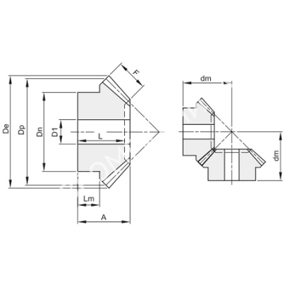 Коническая шестерня прямозубая, тип А, i=1, M=3, Z=30 - Евромеханика
