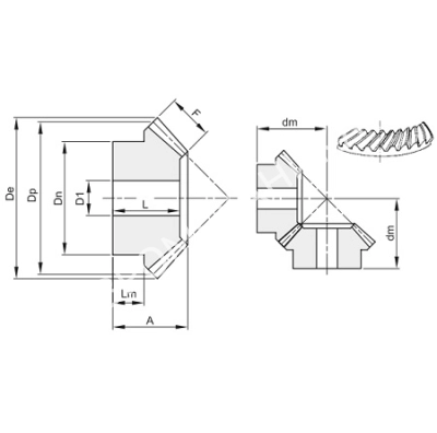Коническая шестерня косозубая,i=1, M=2, Z1=20 - Евромеханика