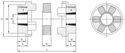 Полумуфта HRC 90 TL тип H, под втулку тапербуш 1108, EMT - Евромеханика