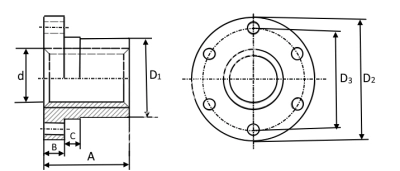 Гайка трапецеидальная полиамидная (POM) PFA 20х4 с фланцем (правая резьба), EMT - Евромеханика